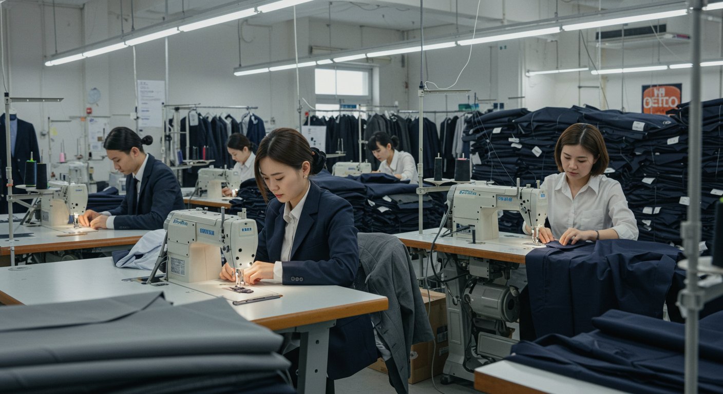 Процесс пошива корпоративной одежды на фабрике