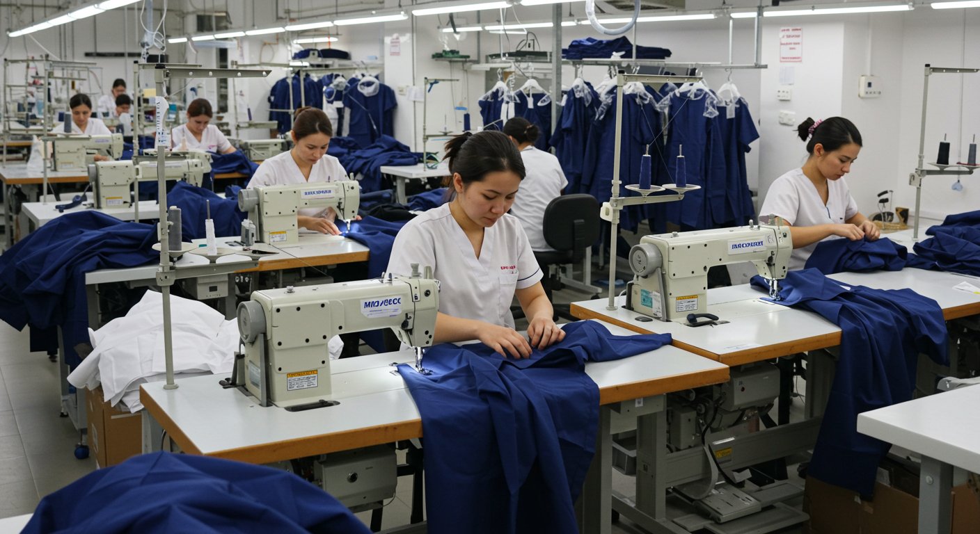 Пошив медицинской спецодежды на фабрике Процесс пошива медицинской спецодежды на фабрике