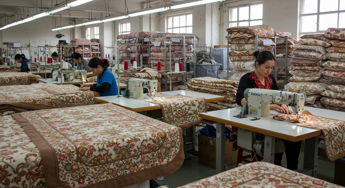 Процесс пошива покрывал и пледов Процесс пошива покрывал и пледов на фабрике