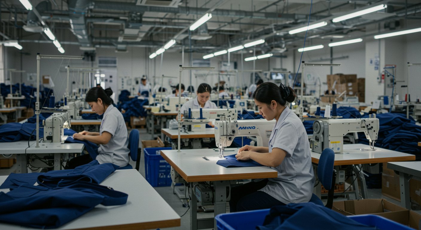 Процесс пошива сумок на фабрике Процесс пошива сумок на фабрике