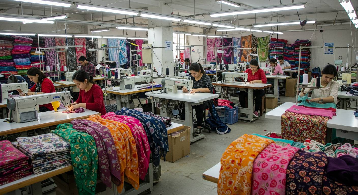 Пошив шарфов и платков на швейной фабрике