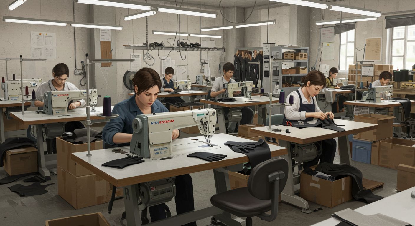 Пошив перчаток на швейной фабрике