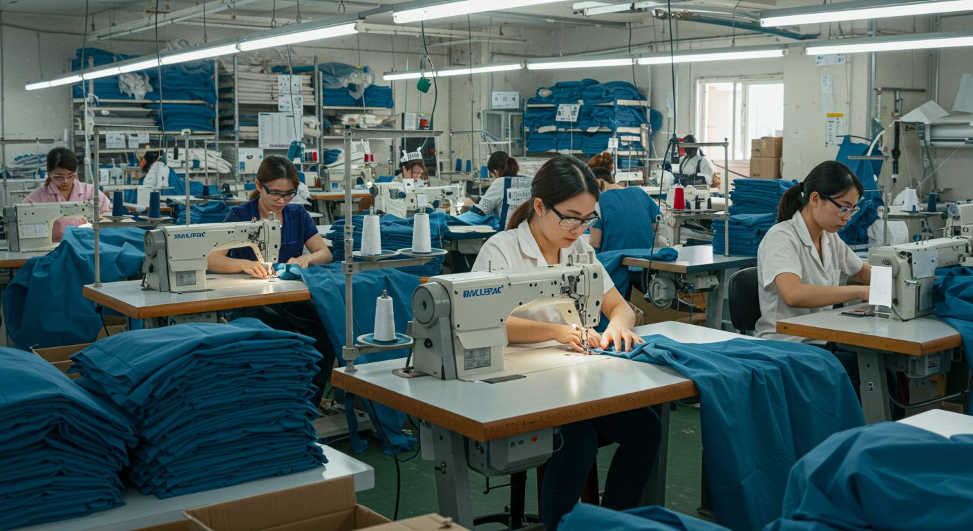 Медицинские халаты на швейной фабрике