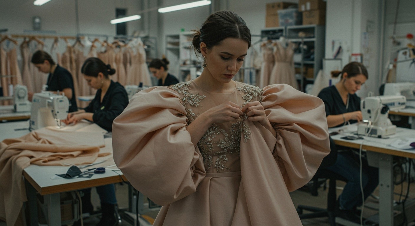 Пошив вечерних нарядов с объемными рукавами