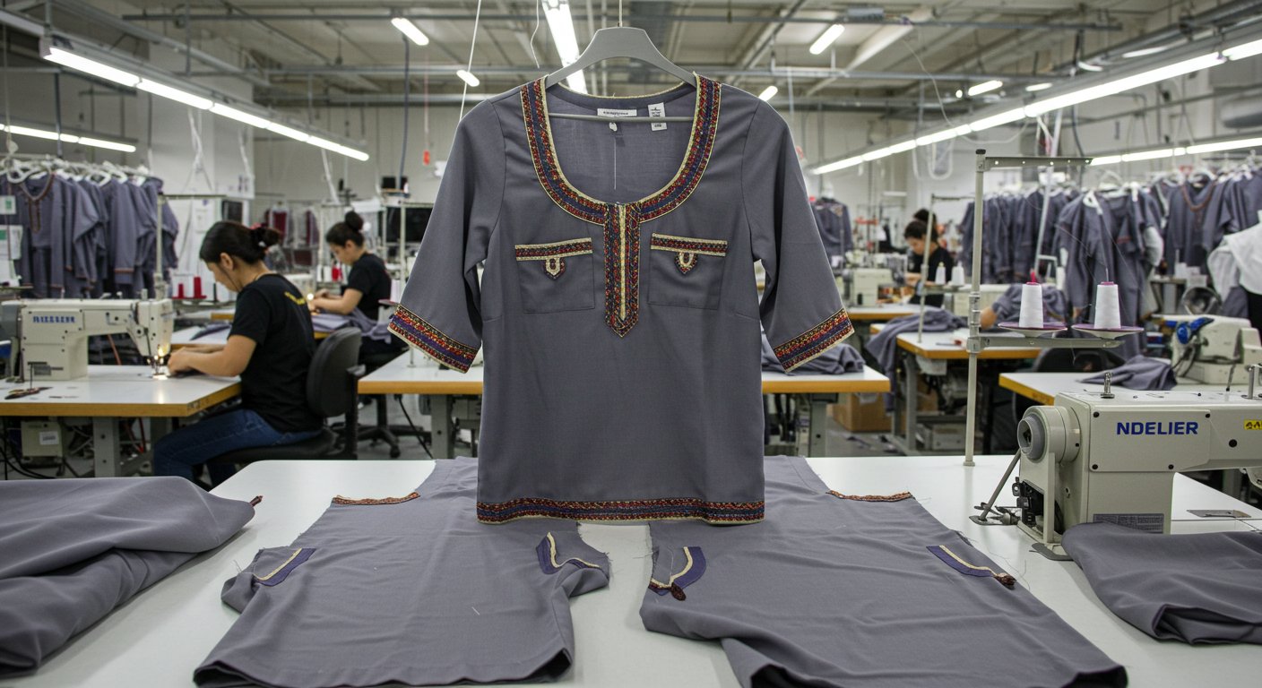 Пошив блузок с акцентной отделкой и карманами