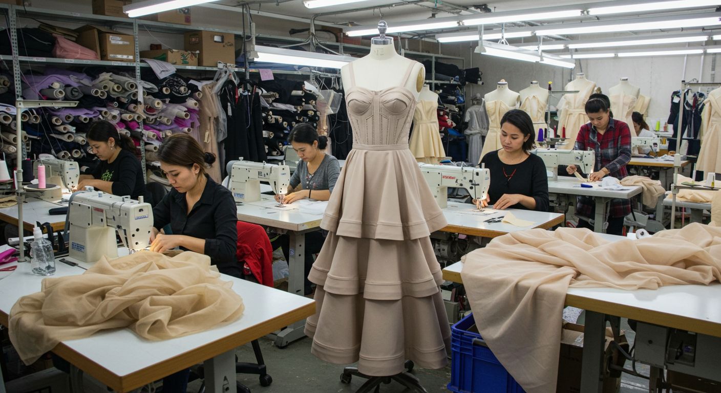 Пошив вечерних нарядов с многоуровневыми вставками