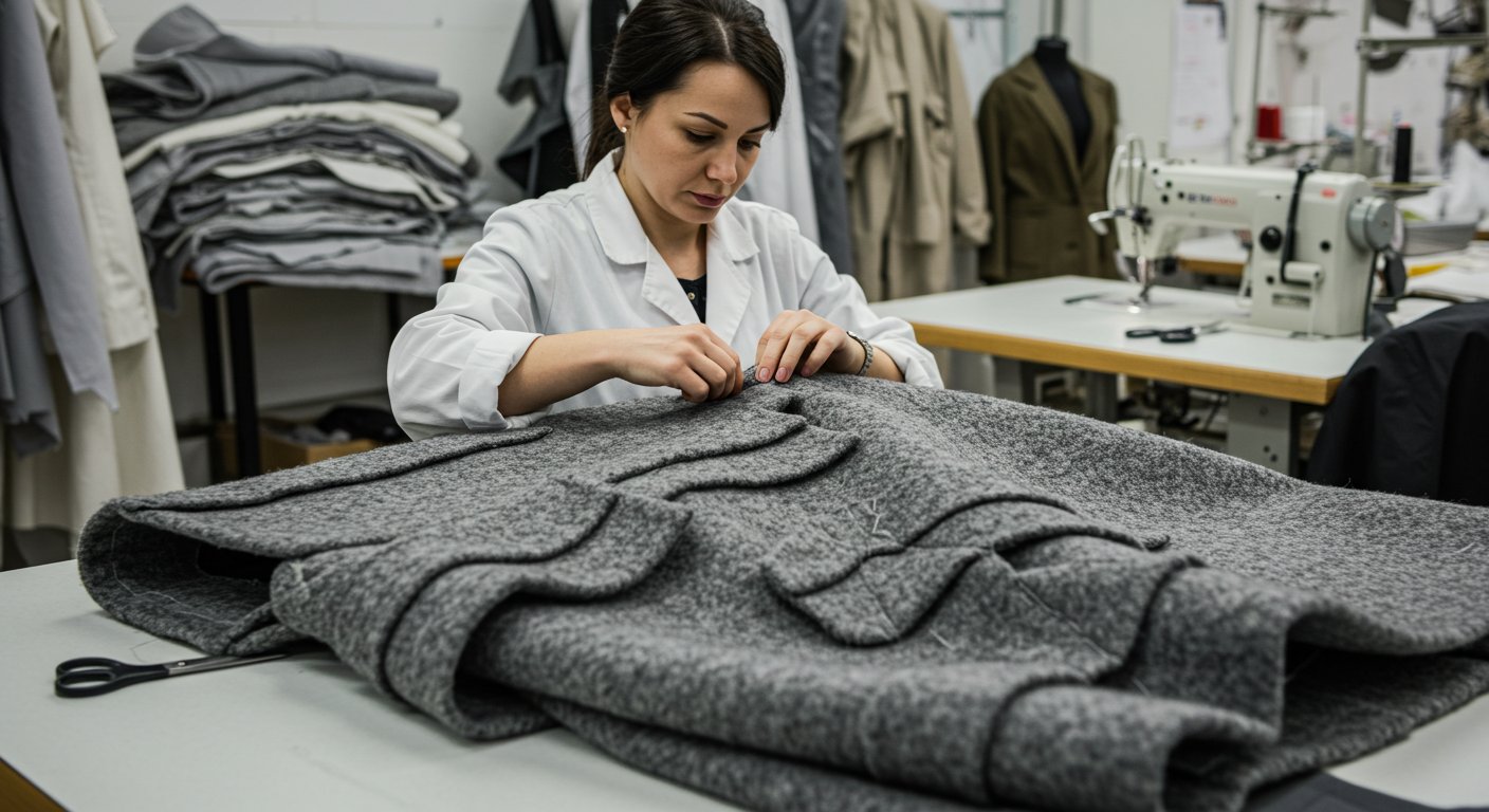 Пошив пальто с многоуровневыми деталями