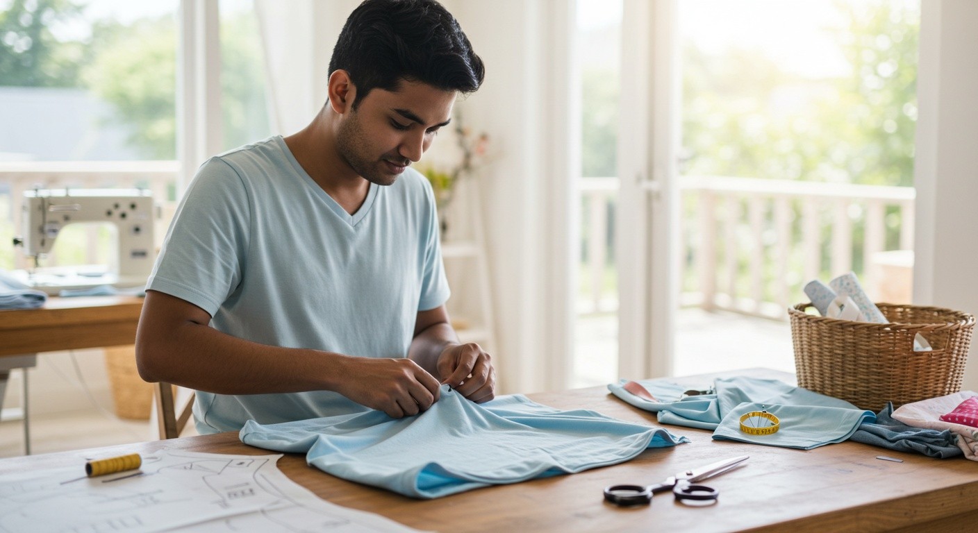 Летняя футболка с V-образным вырезом